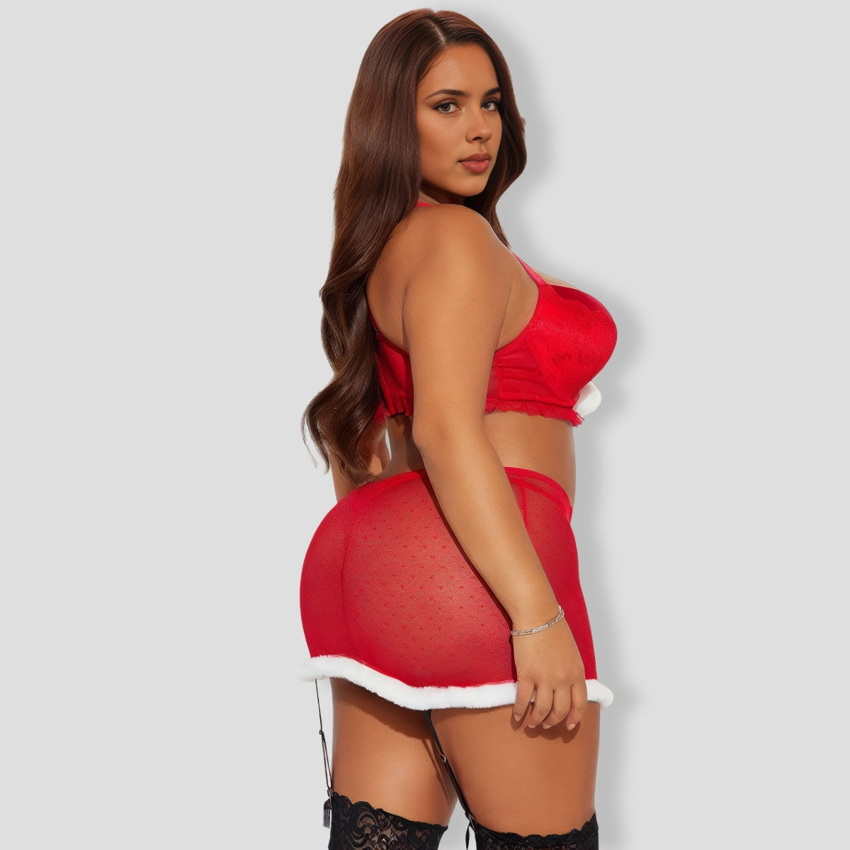 Mrs Naughty Claus Red 3 Piece Garter Set