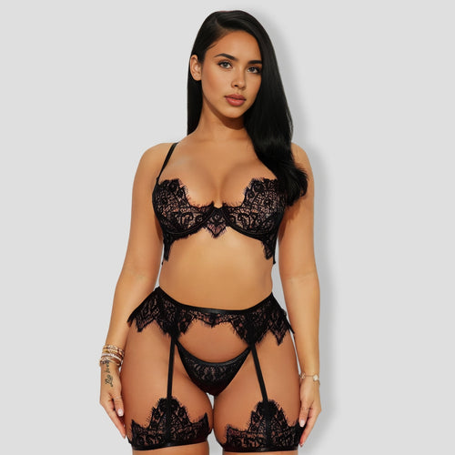 Lover Lace 3 Piece Set - Black