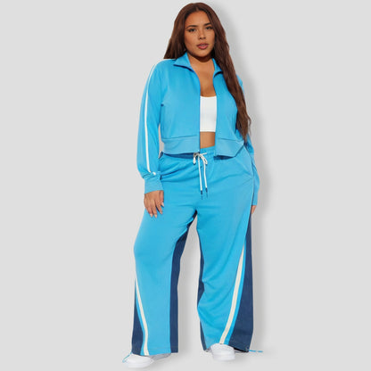 Blue Denim Mix Track Pants Set