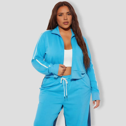Blue Denim Mix Track Pants Set