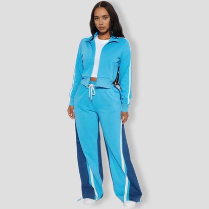 Blue Denim Mix Track Pants Set