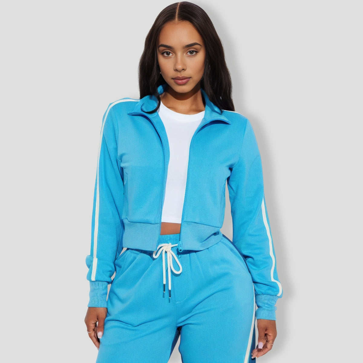 Blue Denim Mix Track Pants Set