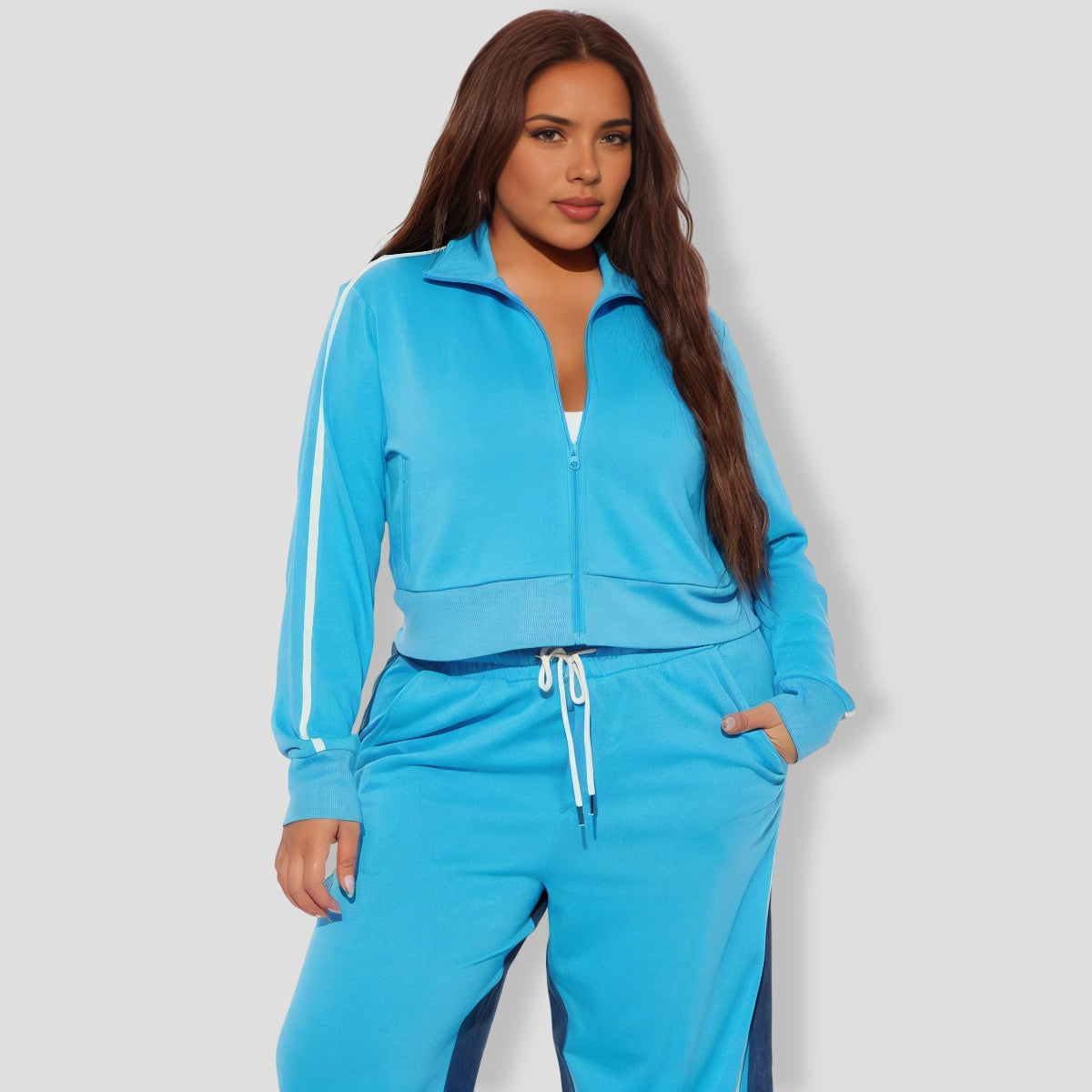 Blue Denim Mix Track Pants Set