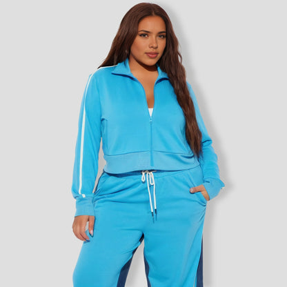 Blue Denim Mix Track Pants Set