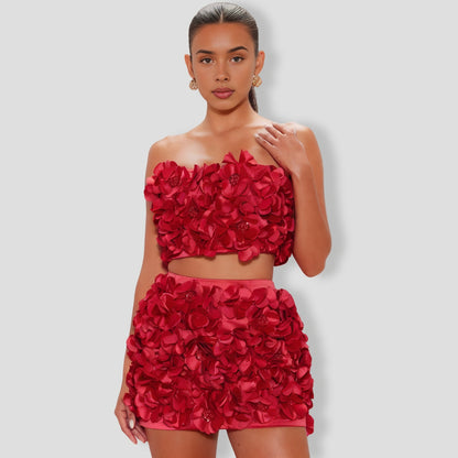 Red  Floral Applique Top
