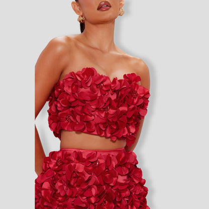 Red  Floral Applique Top