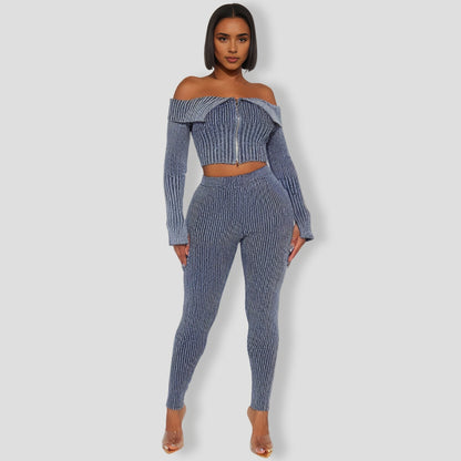 New Day Sweater Mineral Wash Legging Set - Blue