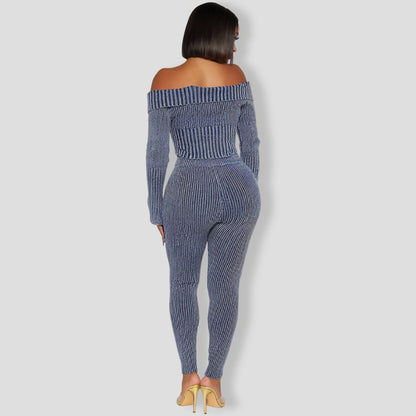 New Day Sweater Mineral Wash Legging Set - Blue