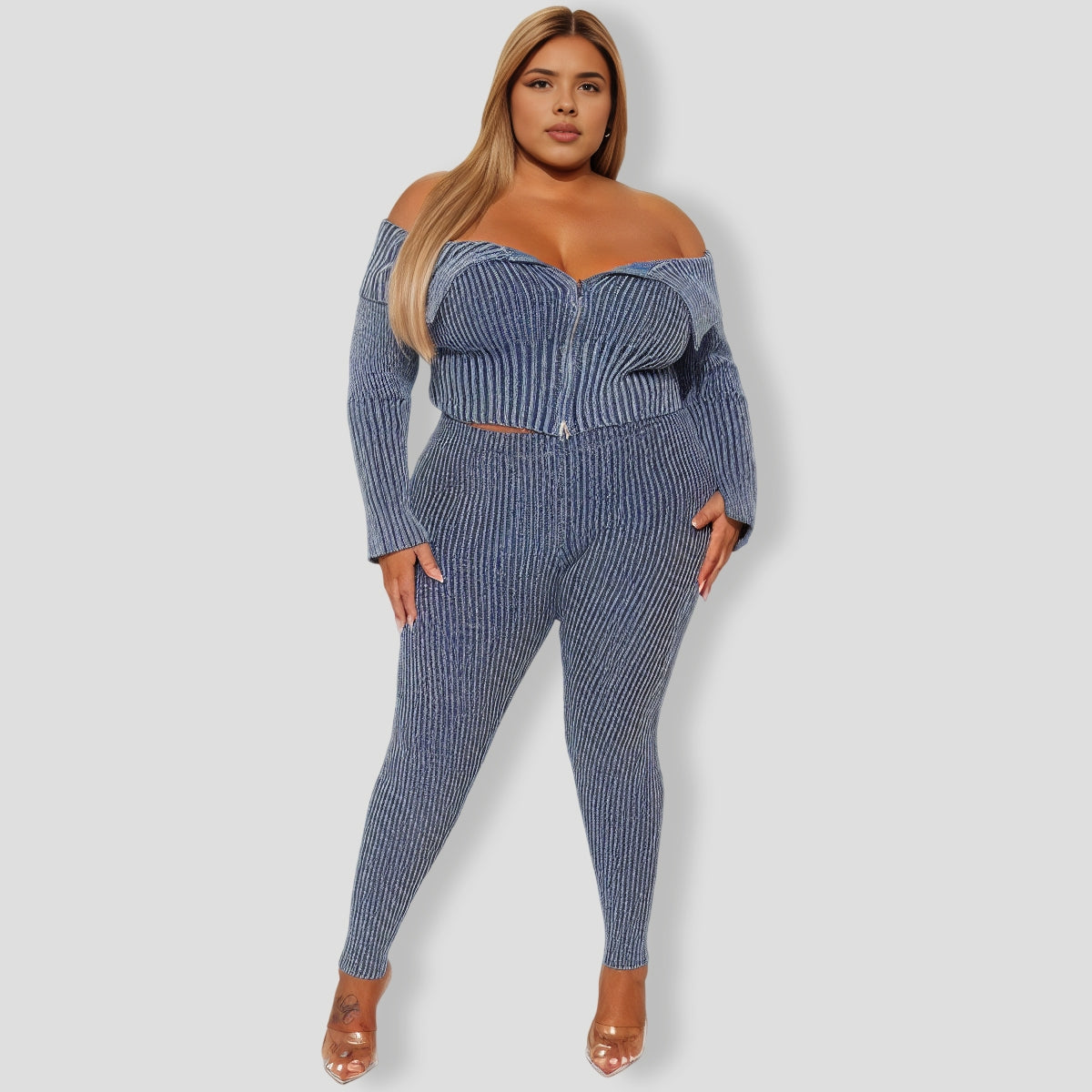 New Day Sweater Mineral Wash Legging Set - Blue
