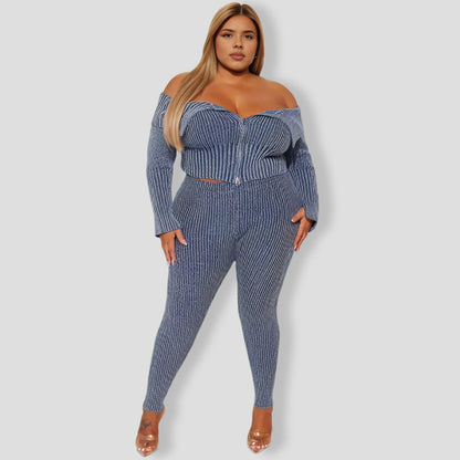 New Day Sweater Mineral Wash Legging Set - Blue