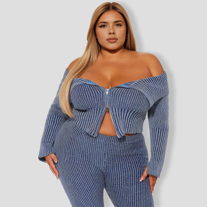 New Day Sweater Mineral Wash Legging Set - Blue