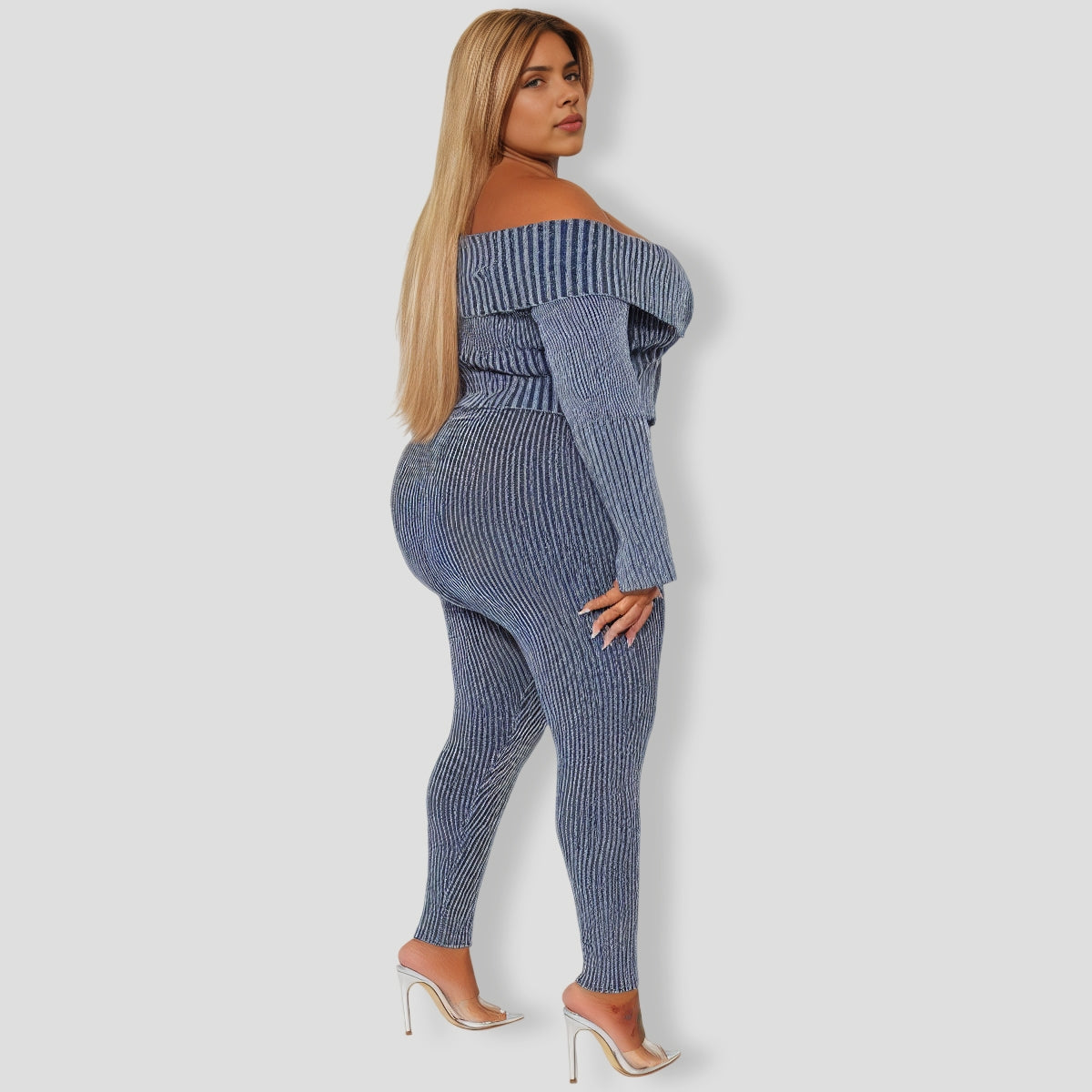 New Day Sweater Mineral Wash Legging Set - Blue