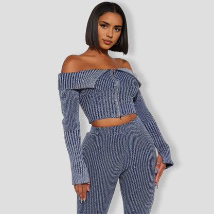 New Day Sweater Mineral Wash Legging Set - Blue