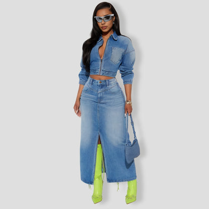 New Mood Denim Skirt Set - Medium Wash