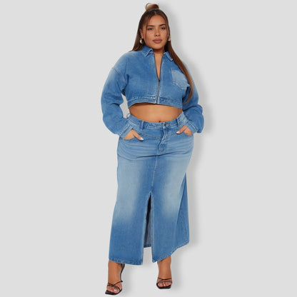 New Mood Denim Skirt Set - Medium Wash