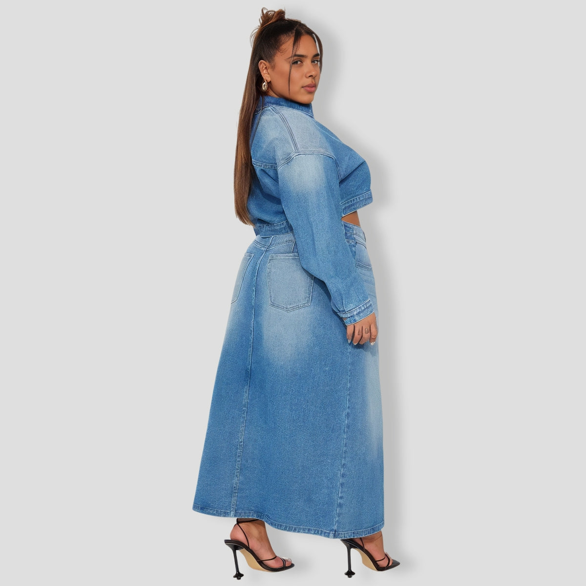 New Mood Denim Skirt Set - Medium Wash