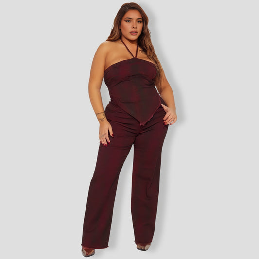 Elevated Washed Wine Denim Pants Set