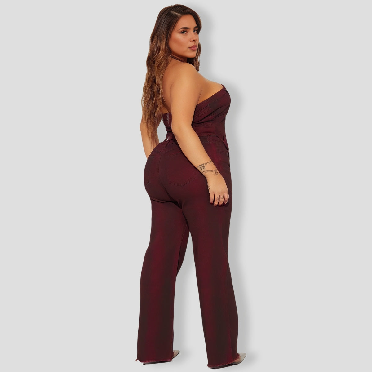 Elevated Washed Wine Denim Pants Set