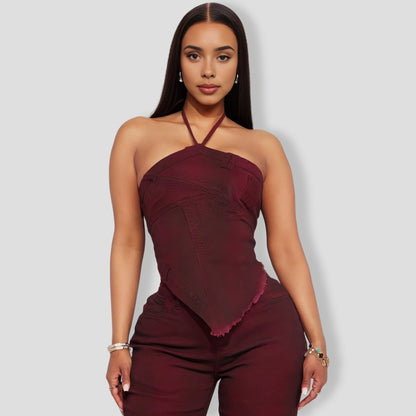 Elevated Washed Wine Denim Pants Set