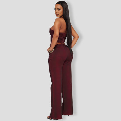 Elevated Washed Wine Denim Pants Set