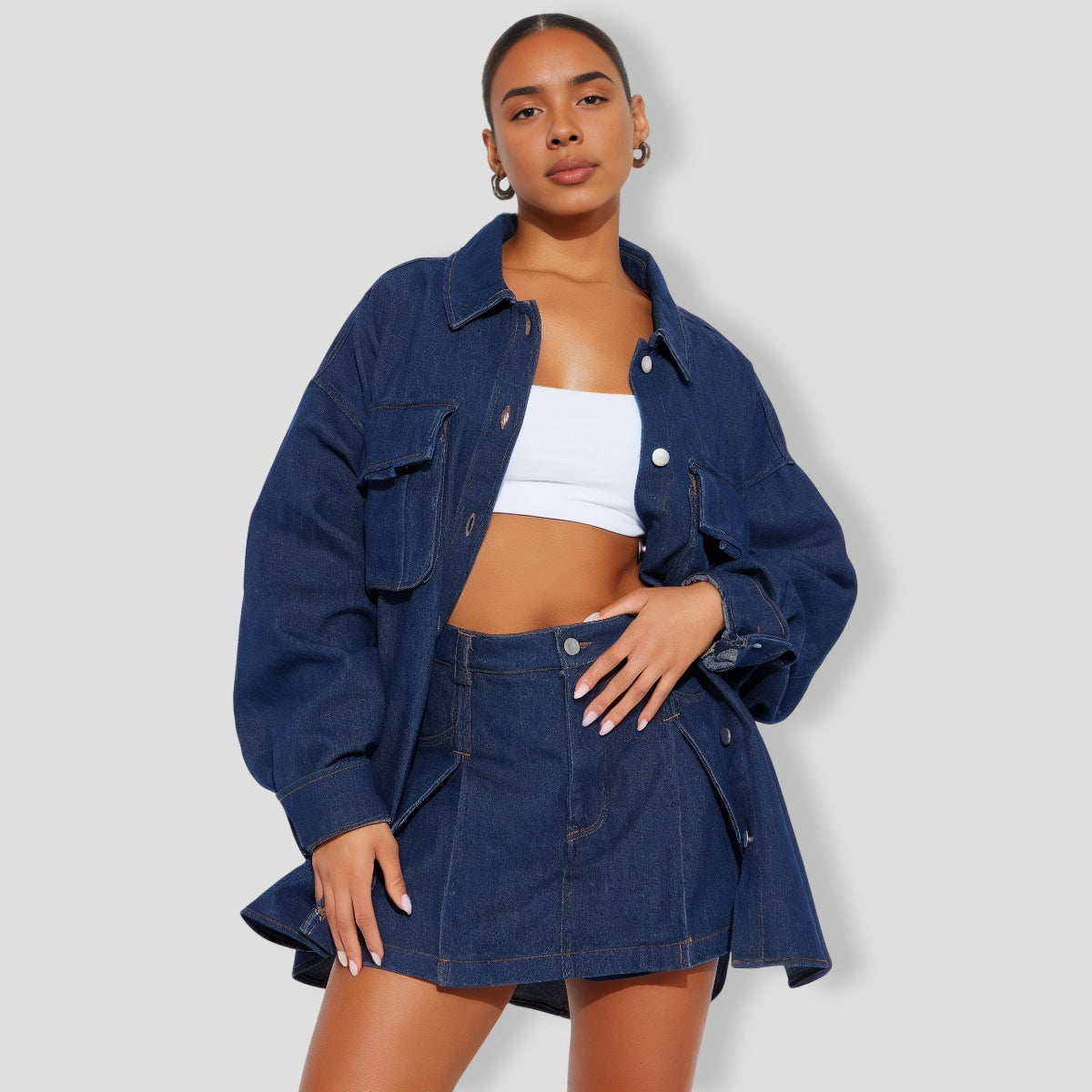 Nylah Denim Skort Set - Blue