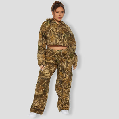 On The Lookout Camo Pant Set - Olive combo