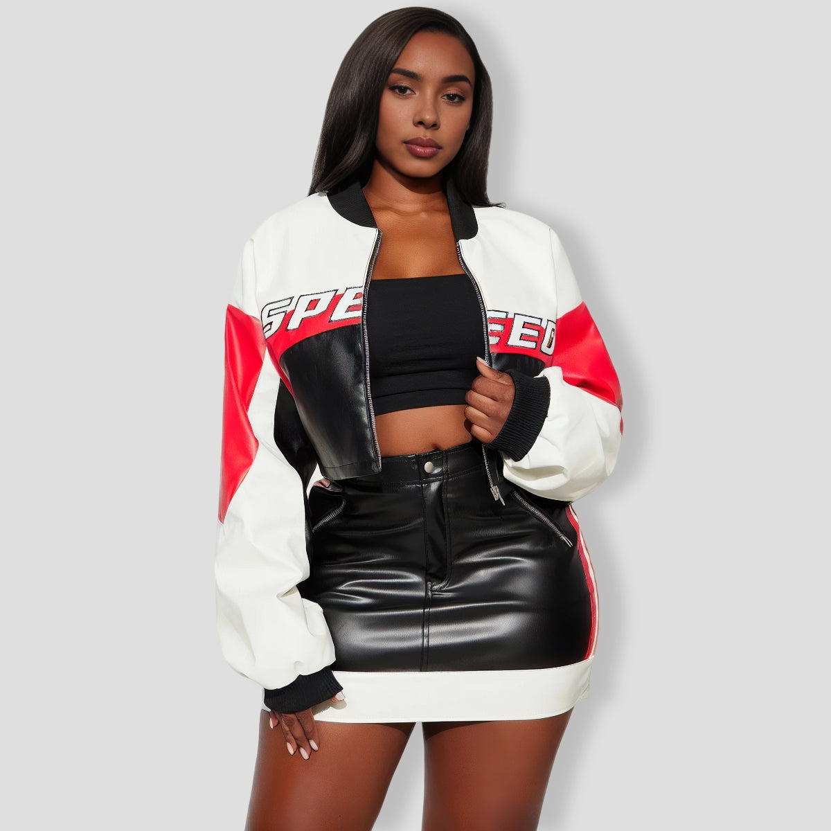 Racing Inspired Faux Leather Skirt Set