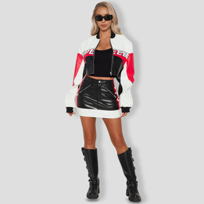 Racing Inspired Faux Leather Skirt Set