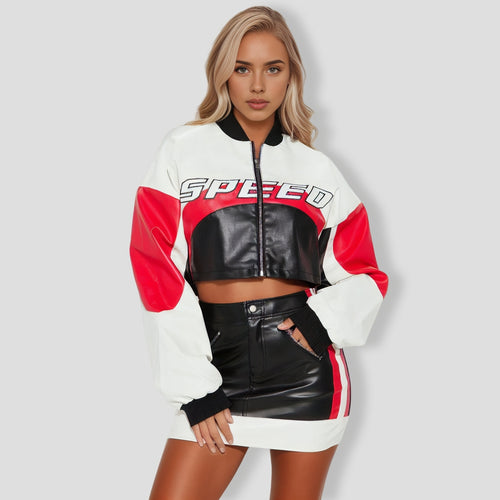 Racing Inspired Faux Leather Skirt Set