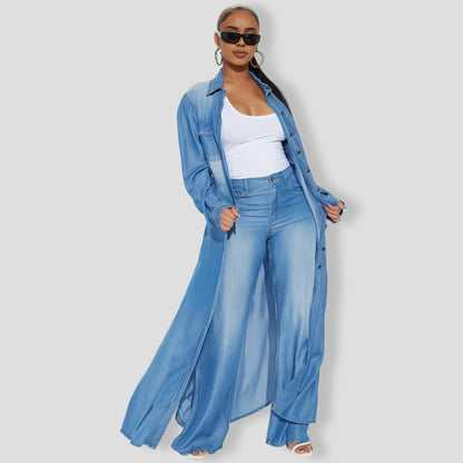 Blues Washed Wide Leg Pant Set - Medium Wash