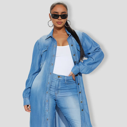 Blues Washed Wide Leg Pant Set - Medium Wash