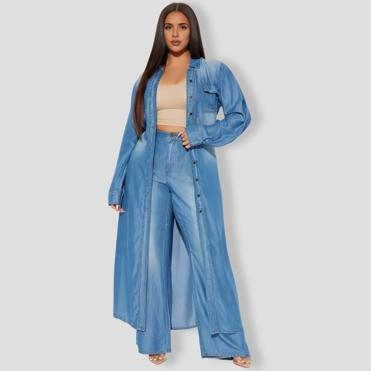 Blues Washed Wide Leg Pant Set - Medium Wash