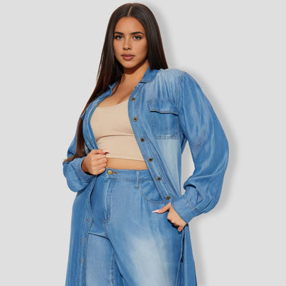 Blues Washed Wide Leg Pant Set - Medium Wash