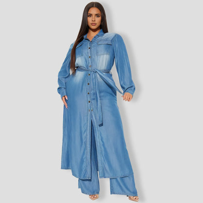 Blues Washed Wide Leg Pant Set - Medium Wash