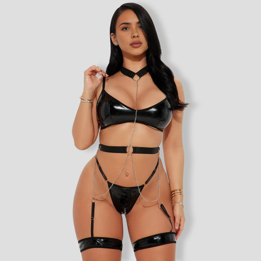 Bondage Vinyl 3 Piece Black Set