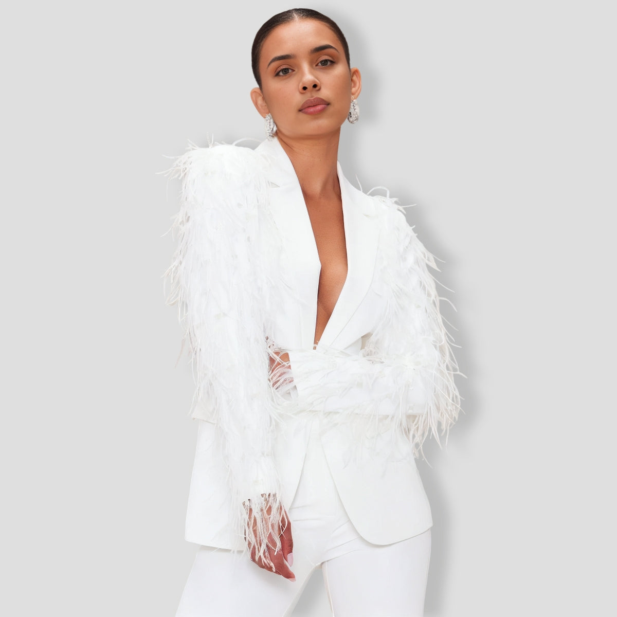 Ryann Feather Blazer - White