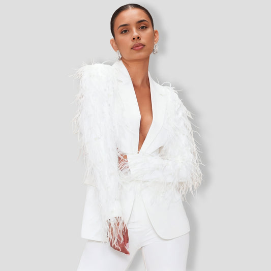 Ryann Feather Blazer - White