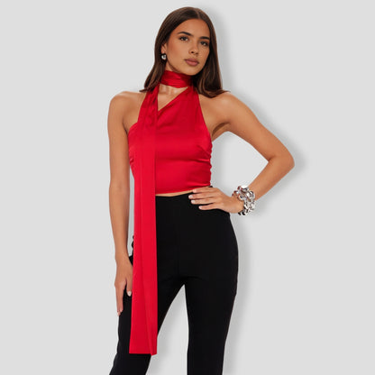 Red Scarf Satin Top