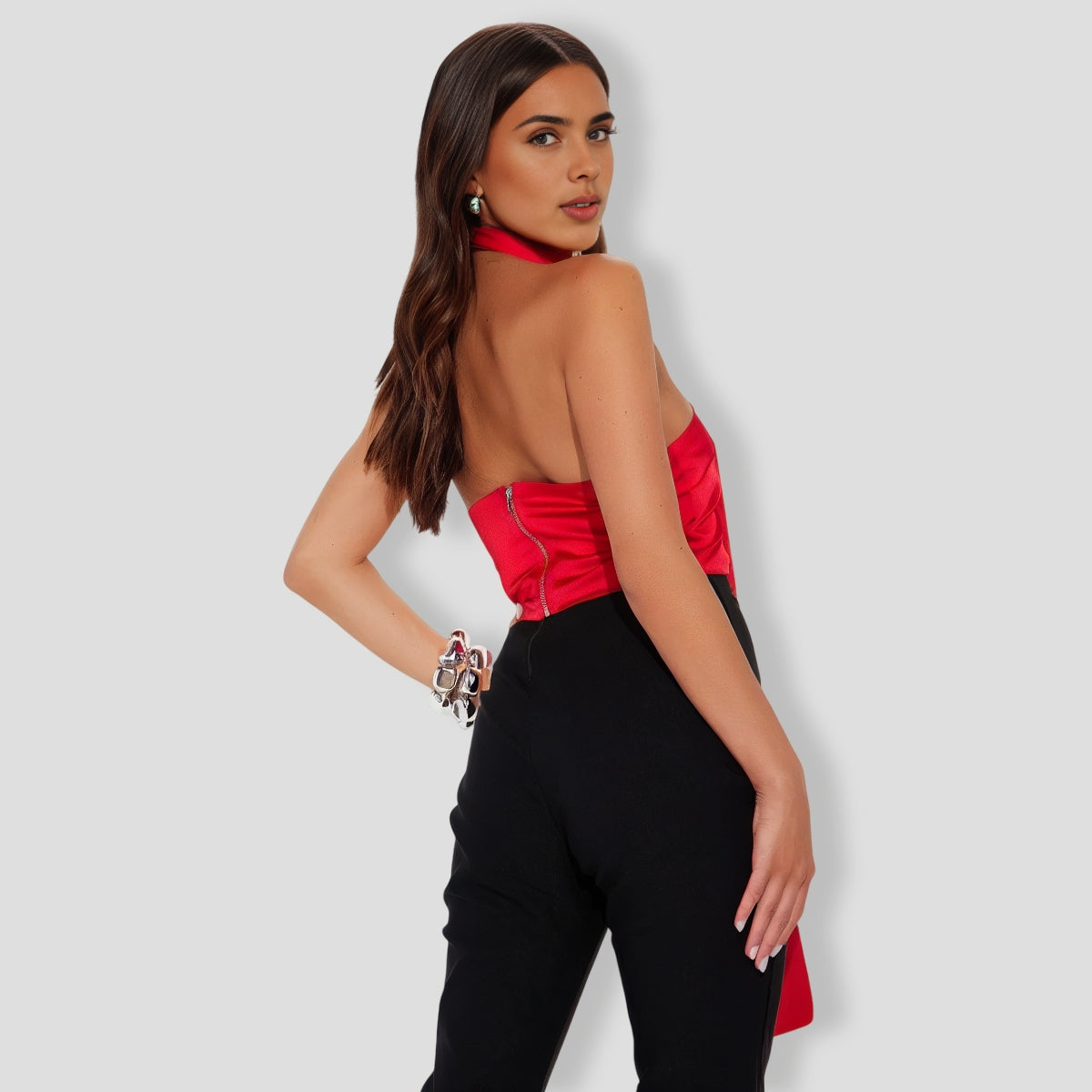 Red Scarf Satin Top