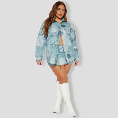 Social Season Denim Skirt Set - Blue