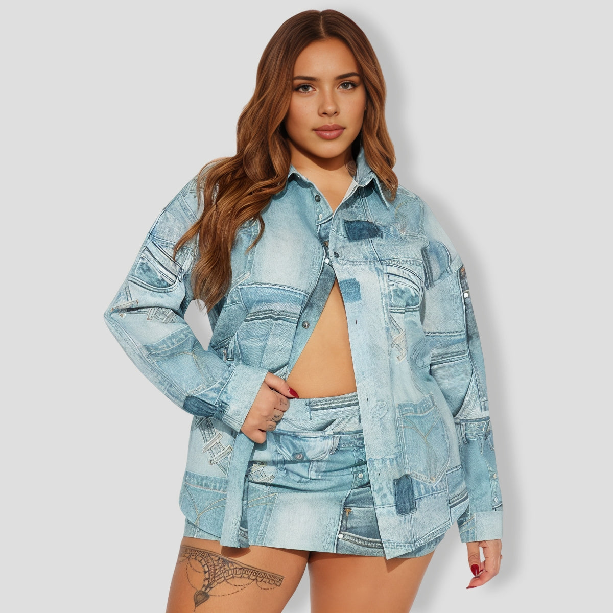 Social Season Denim Skirt Set - Blue