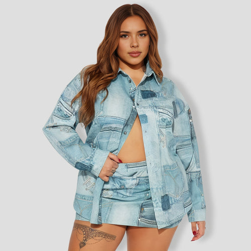 Social Season Denim Skirt Set - Blue