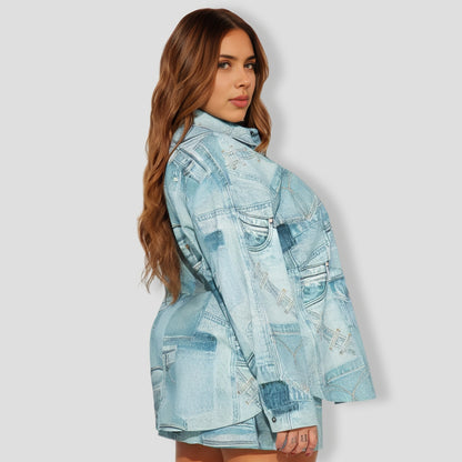 Social Season Denim Skirt Set - Blue