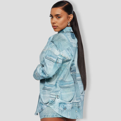 Social Season Denim Skirt Set - Blue