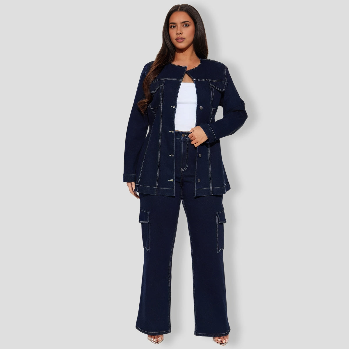 Sofia Denim Pant Set - Dark Denim
