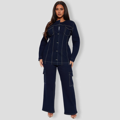 Sofia Denim Pant Set - Dark Denim