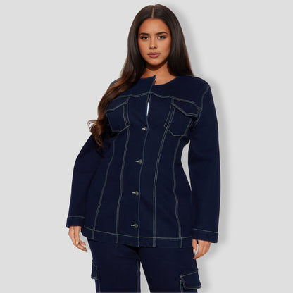 Sofia Denim Pant Set - Dark Denim