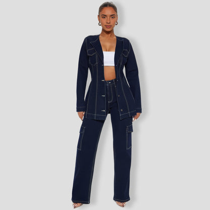 Sofia Denim Pant Set - Dark Denim