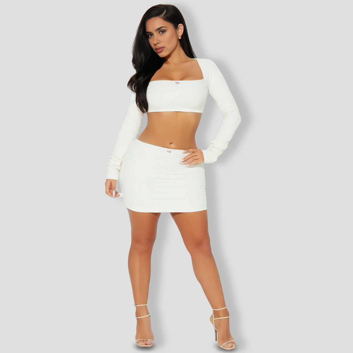 Soft Girl Era Textured Skirt Set - Ivory