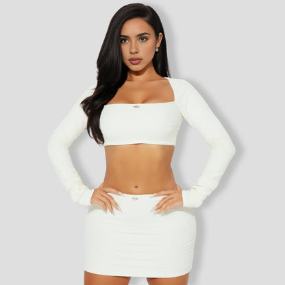 Soft Girl Era Textured Skirt Set - Ivory